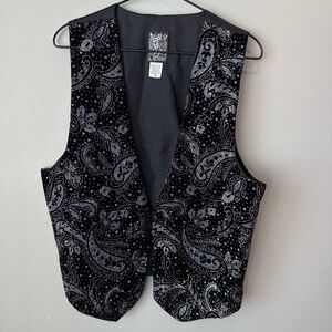 Attitudes Black Paisley Sparkle Vintage Vest Mens Medium